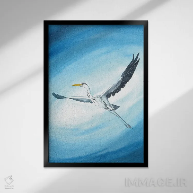 تابلو دکوراتیو حواصیل پرنده کیهانی اثر کارینا دانیلچوک - نمای قابدار مشکی