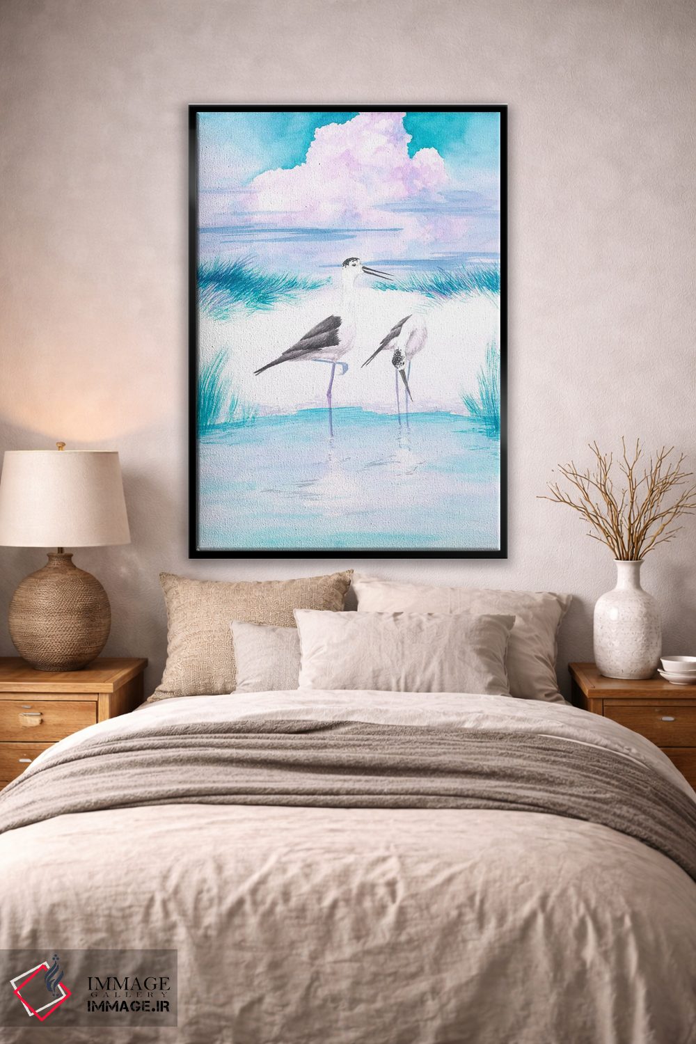 تابلو دکوراتیو پا بلند بال سیاه و غروب صورتی اثر کارینا دانیلچوک - D2B