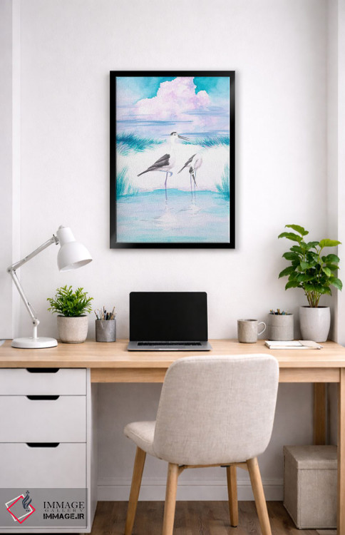 تابلو دکوراتیو پا بلند بال سیاه و غروب صورتی اثر کارینا دانیلچوک - D5B