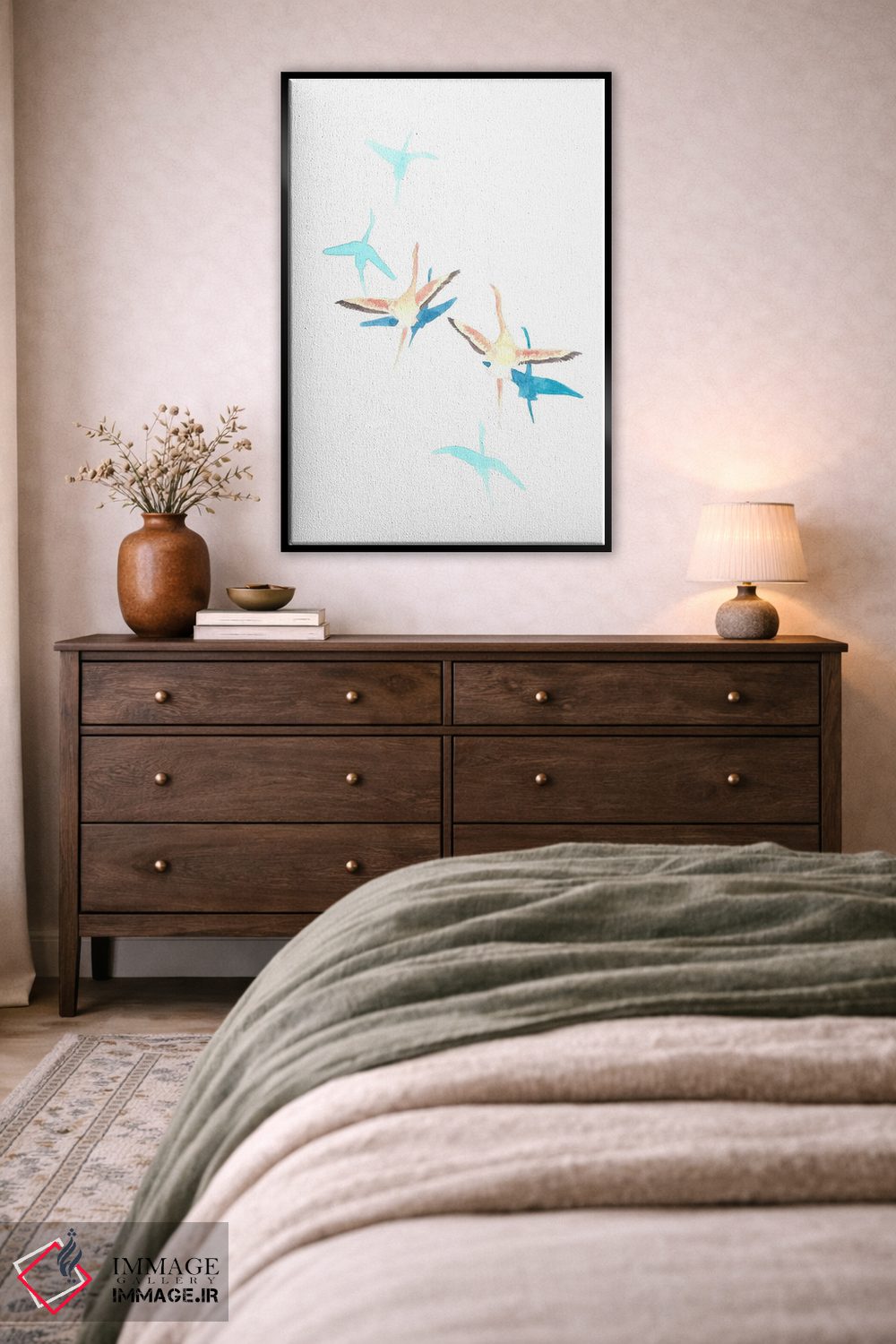 تابلو دکوراتیو فلامینگوهای در حال پرواز اثر کارینا دانیلچوک - D5B