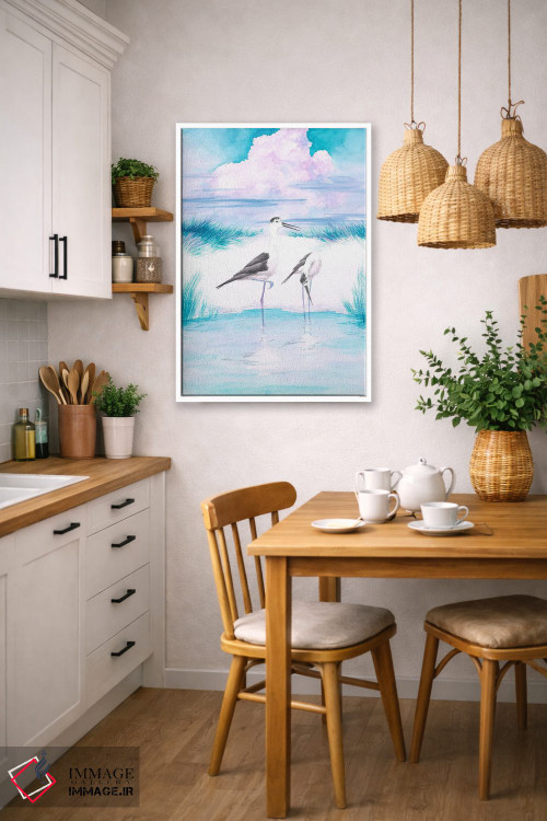 تابلو دکوراتیو پا بلند بال سیاه و غروب صورتی اثر کارینا دانیلچوک - D6W