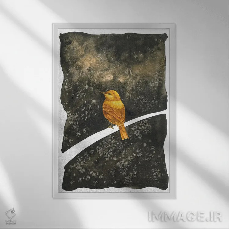 تابلو دکوراتیو خواب دیدن پرنده طلایی اثر کارینا دانیلچوک - نمای قابدار سفید
