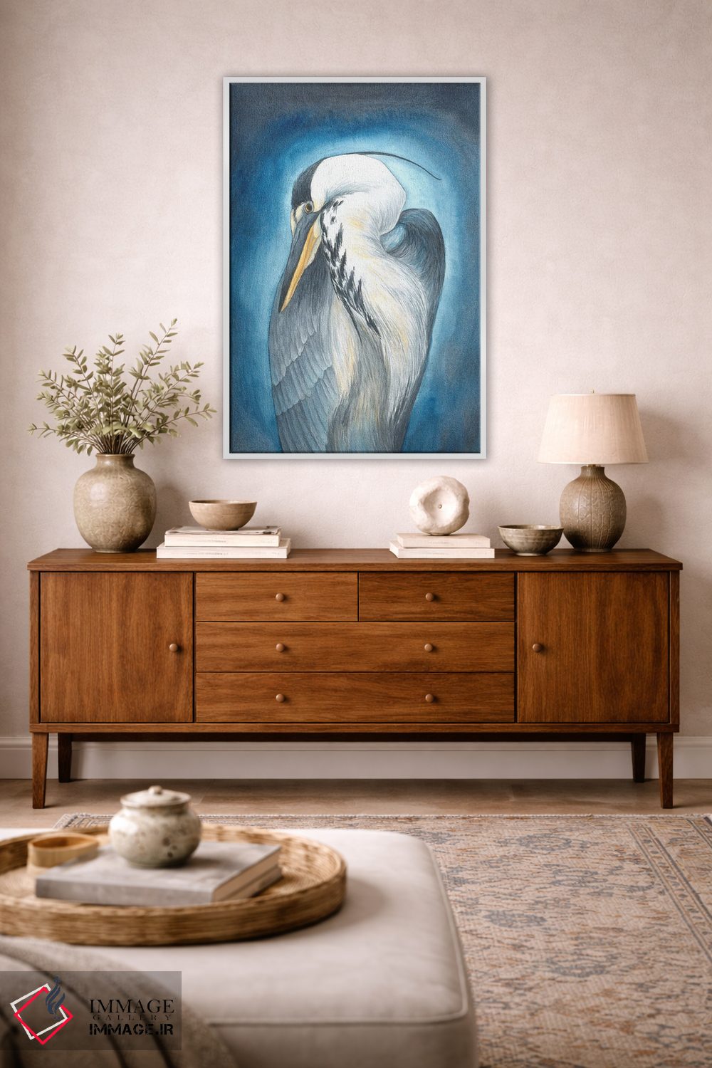 تابلو دکوراتیو حواصیل در آبی اثر کارینا دانیلچوک - D2W