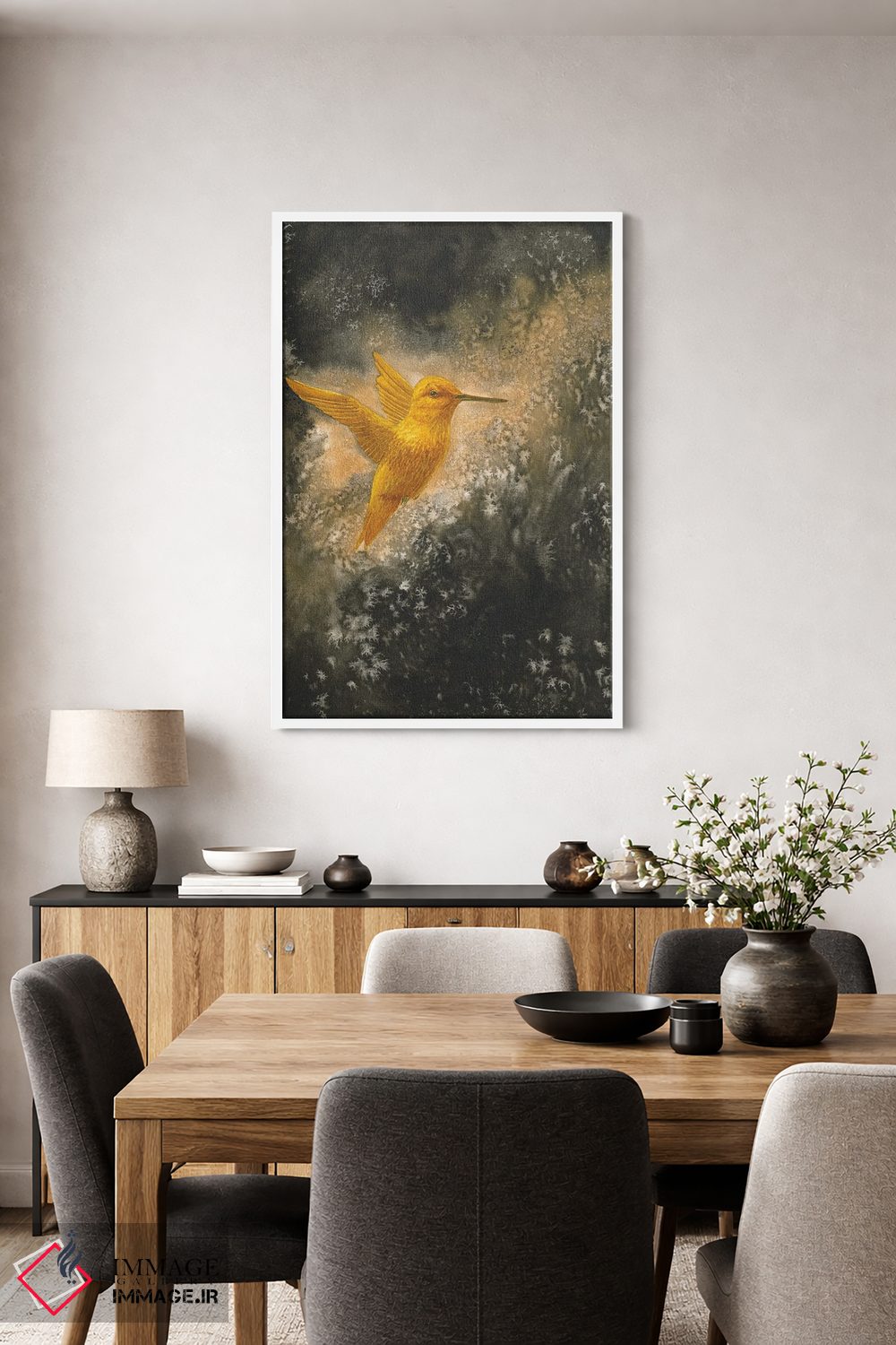 تابلو دکوراتیو مرغ مگس خوار طلایی در پرواز اثر کارینا دانیلچوک - D3W