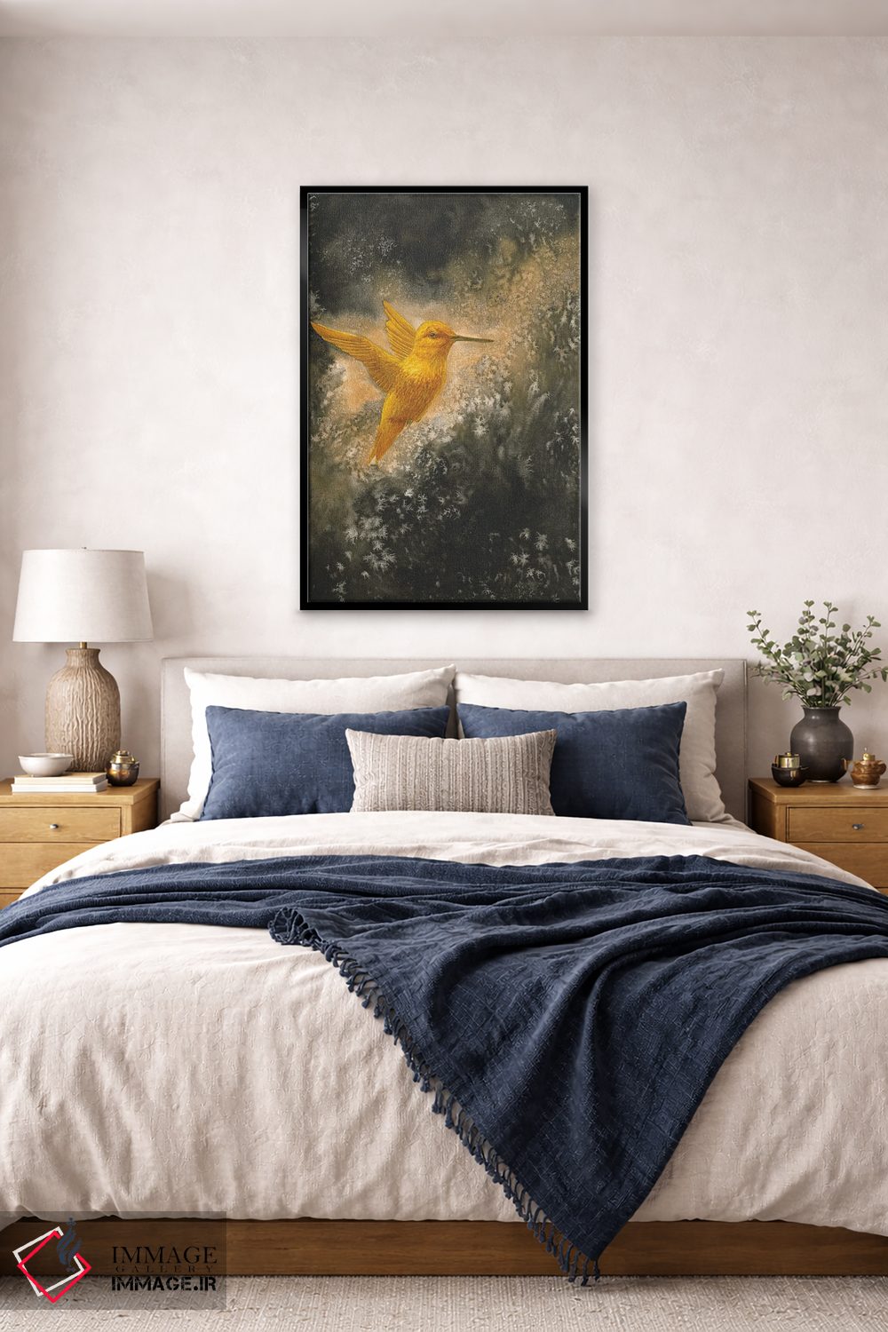 تابلو دکوراتیو مرغ مگس خوار طلایی در پرواز اثر کارینا دانیلچوک - D6B