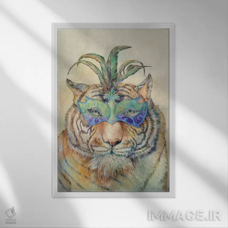 تابلو دکوراتیو ببر نقاب دار اثر براندون کیهنر - نمای قابدار سفید