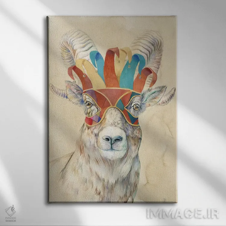 تابلو دکوراتیو قوچ بزرگ نقاب دار اثر براندون کیهنر - نمای روبهرو روی دیوار