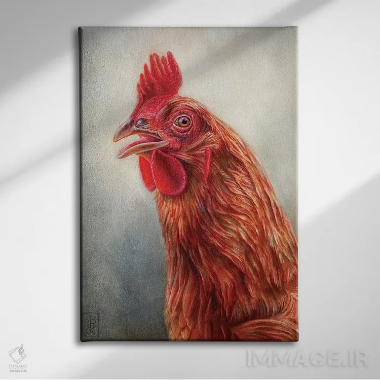 تابلو دکوراتیو مرغ قرمز اثر براندون کیهنر - نمای روبهرو روی دیوار
