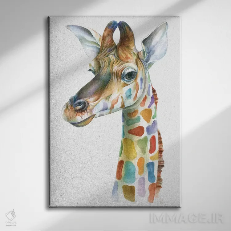 تابلو دکوراتیو زرافه رنگارنگ اثر براندون کیهنر - نمای روبهرو روی دیوار