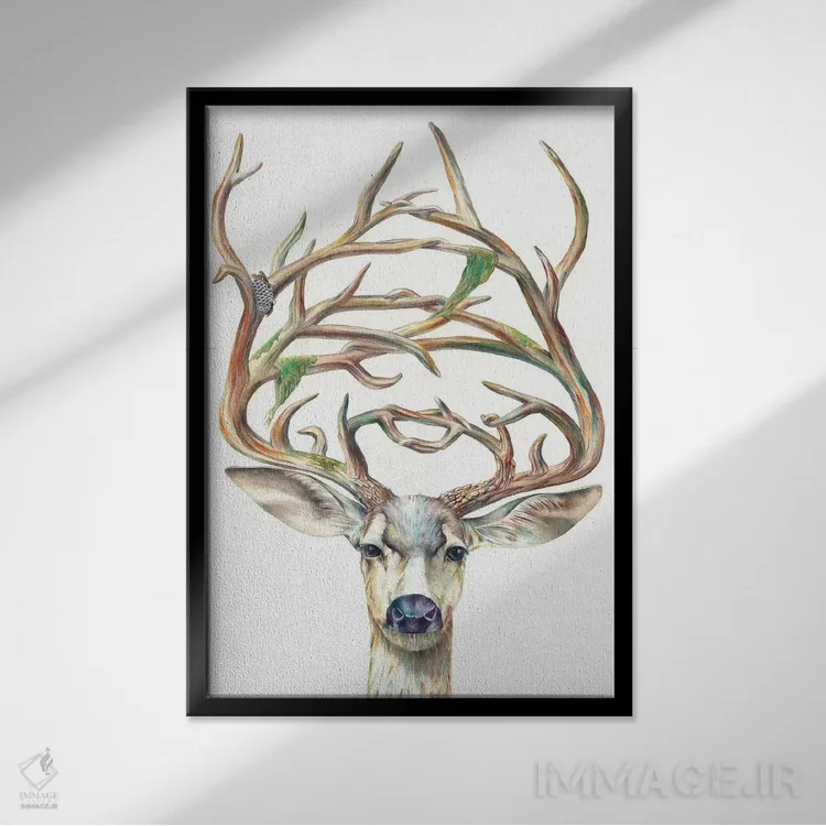 تابلو دکوراتیو گوزن قاطر نر اثر براندون کیهنر - نمای قابدار مشکی