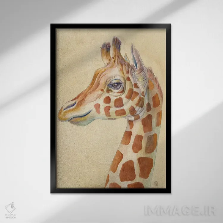 تابلو دکوراتیو نمای جانبی زرافه اثر براندون کیهنر - نمای قابدار مشکی