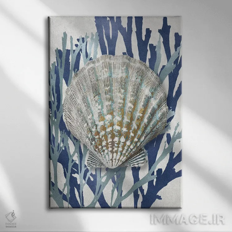 تابلو دکوراتیو مرجان صدفی آبی دریایی IV اثر کارولین کلی - نمای روبهرو روی دیوار