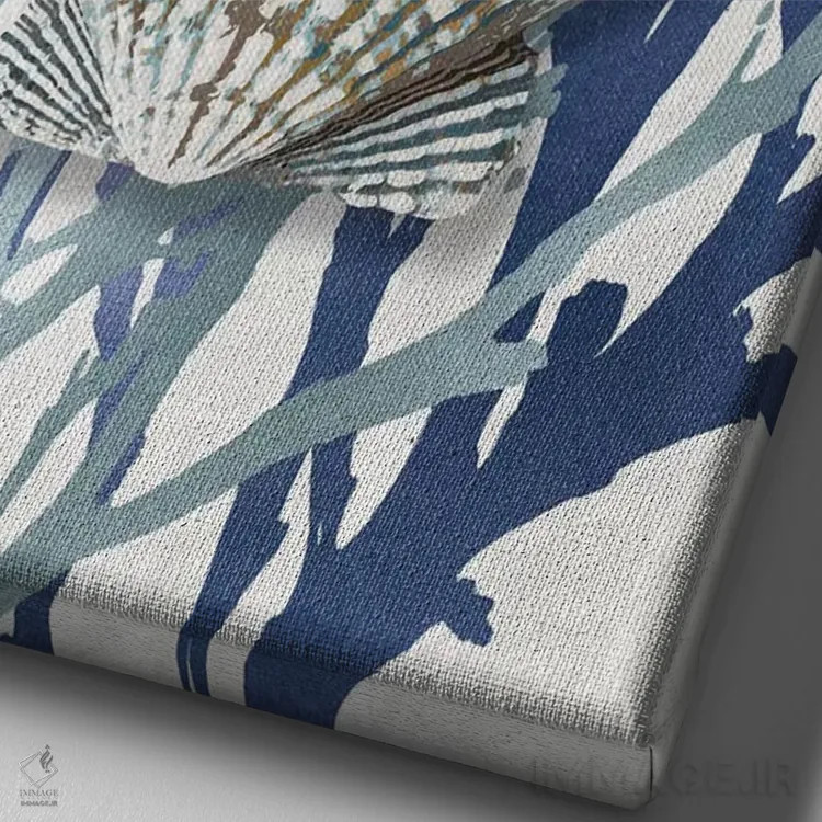 تابلو دکوراتیو مرجان صدفی آبی دریایی IV اثر کارولین کلی - نمای نزدیک بافت بوم