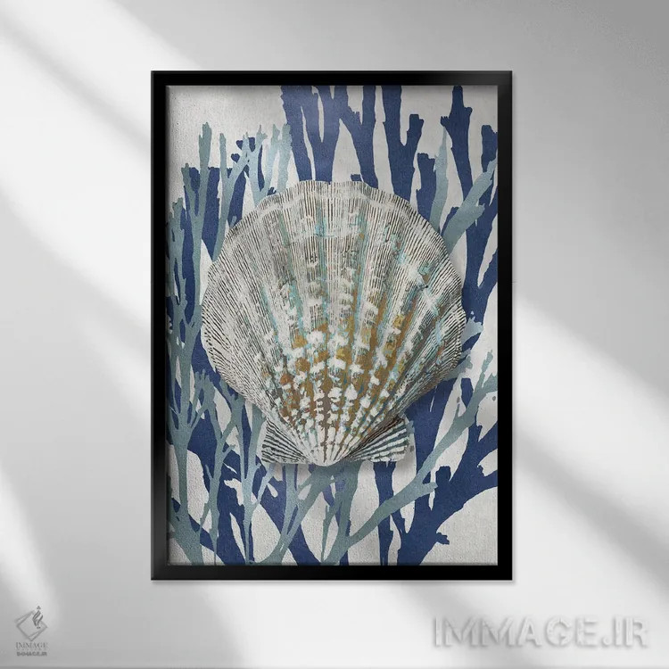 تابلو دکوراتیو مرجان صدفی آبی دریایی IV اثر کارولین کلی - نمای قابدار مشکی