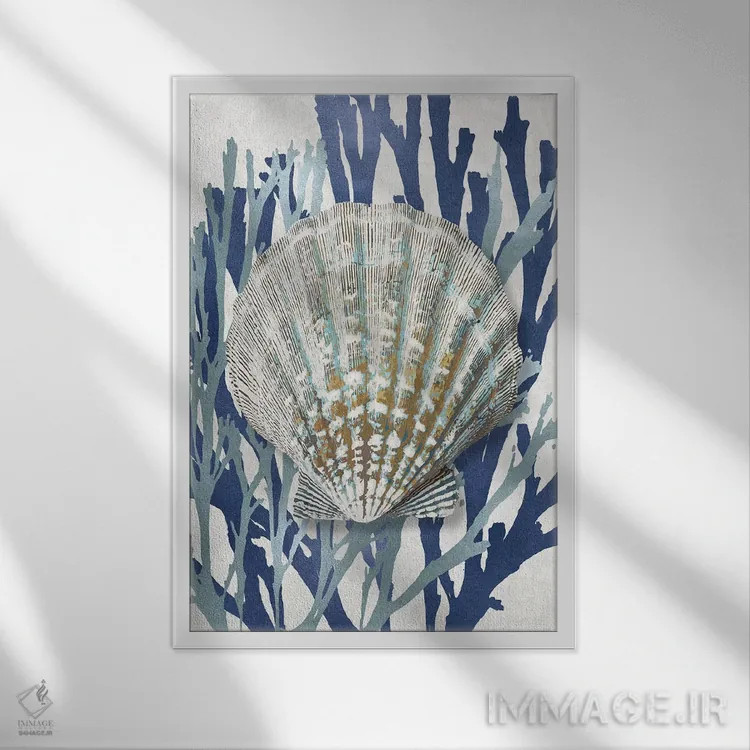 تابلو دکوراتیو مرجان صدفی آبی دریایی IV اثر کارولین کلی - نمای قابدار سفید