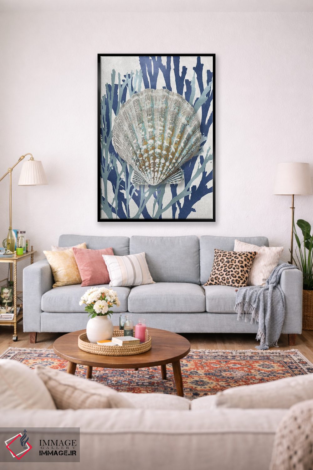 تابلو دکوراتیو مرجان صدفی آبی دریایی IV اثر کارولین کلی - D1B