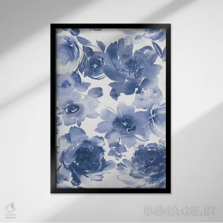 تابلو مدرن بهار نیلی I اثر کلسی موریس - نمای قابدار مشکی