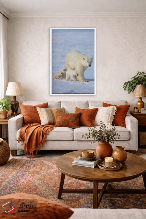 تابلو دکوراتیو خرس قطبی ماده با سه توله در توندرا، پارک ملی واپاسک، منیتوبا، کا… اثر کرن سو - D1W
