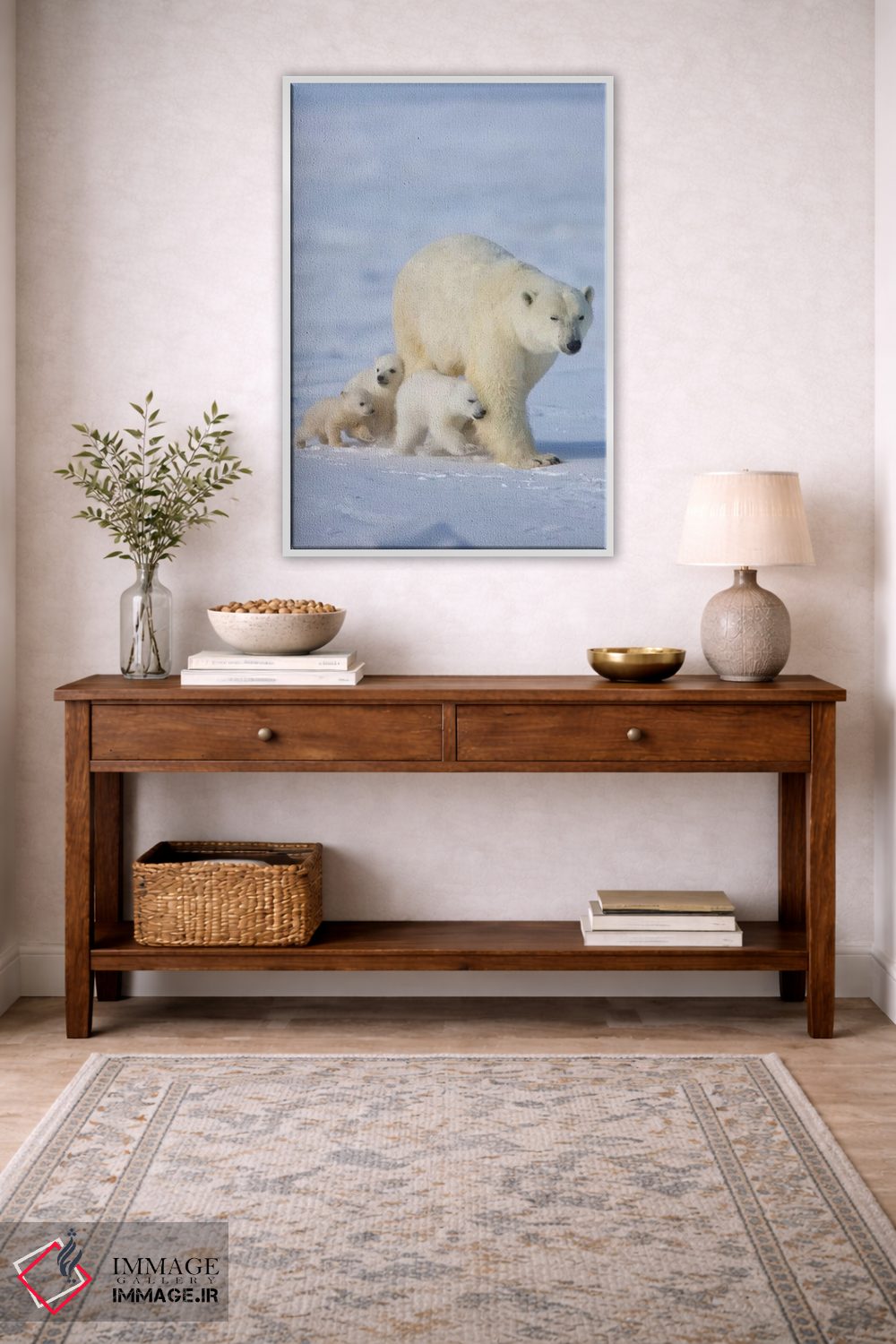 تابلو دکوراتیو خرس قطبی ماده با سه توله در توندرا، پارک ملی واپاسک، منیتوبا، کا… اثر کرن سو - D3W