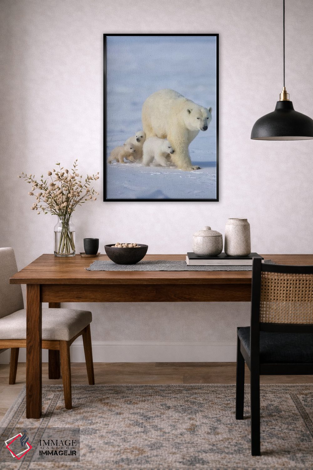 تابلو دکوراتیو خرس قطبی ماده با سه توله در توندرا، پارک ملی واپاسک، منیتوبا، کا… اثر کرن سو - D4B