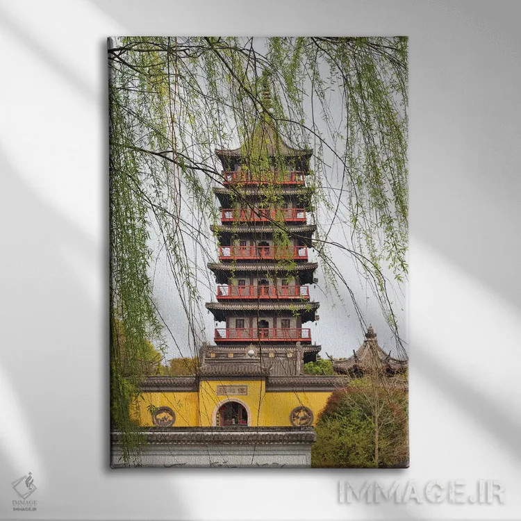 تابلو دکوراتیو معبد پاگودای هاوگو در دریاچه جنوبی، جیاشینگ، استان ژجیانگ، چین اثر کرن سو - نمای روبهرو روی دیوار