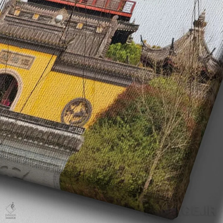 تابلو دکوراتیو معبد پاگودای هاوگو در دریاچه جنوبی، جیاشینگ، استان ژجیانگ، چین اثر کرن سو - نمای نزدیک بافت بوم