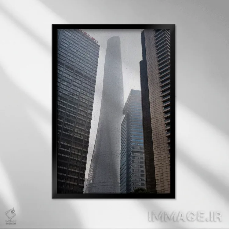 تابلو دکوراتیو Shanghai, China,برج شانگهای و آسمان خراش ها در پودانگ، شانگهای… اثر کرن سو - نمای قابدار مشکی