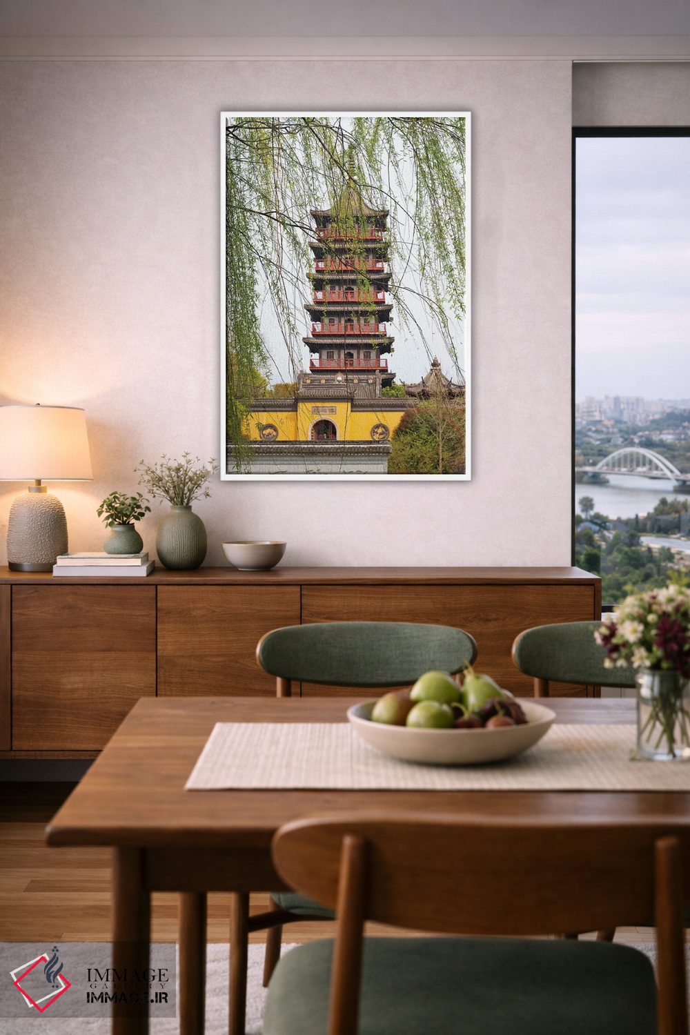 تابلو دکوراتیو معبد پاگودای هاوگو در دریاچه جنوبی، جیاشینگ، استان ژجیانگ، چین اثر کرن سو - D5W