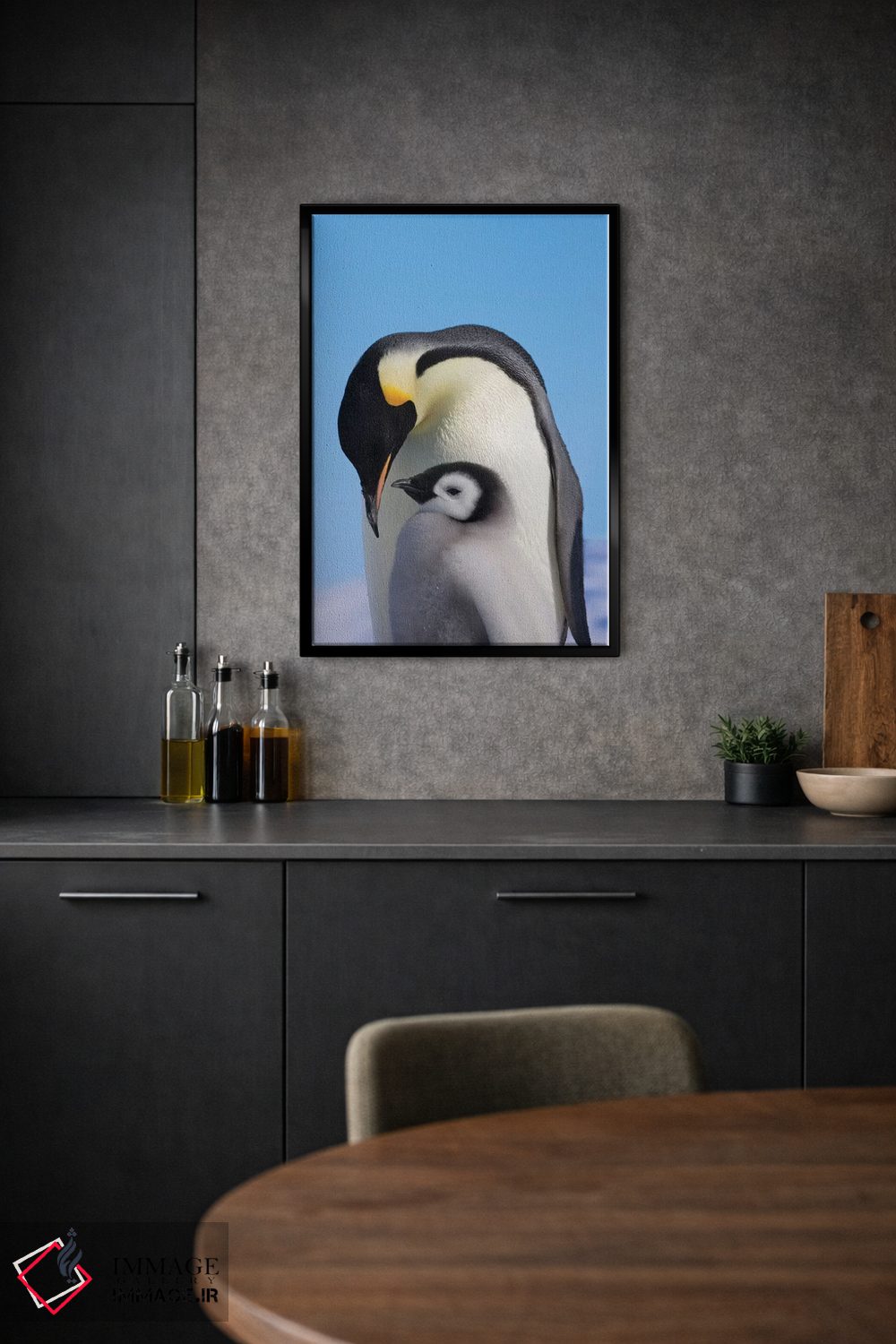 تابلو دکوراتیو Snow Hill Island, Antarctica,پنگوئن امپراتور به همراه جوجه روی ی… اثر کرن سو - D1B