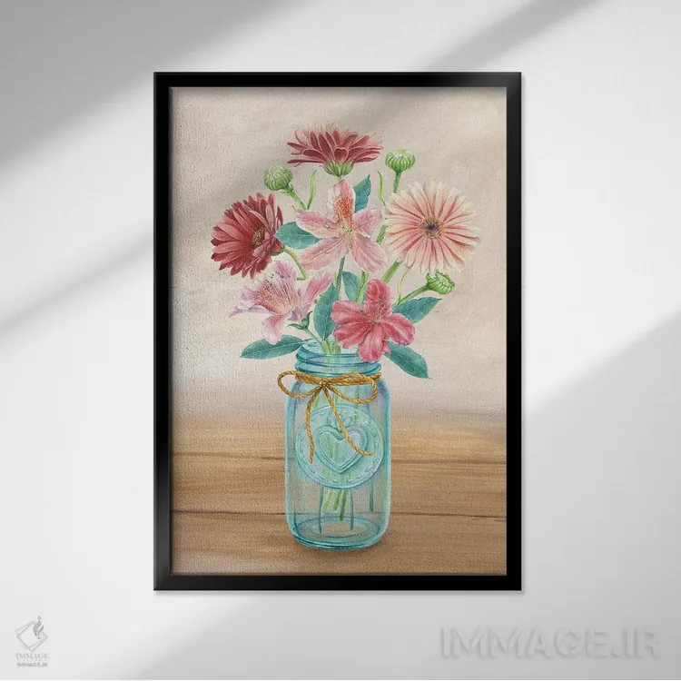 تابلو دکوراتیو گلدان گل I اثر کلسی ویلسون - نمای قابدار مشکی