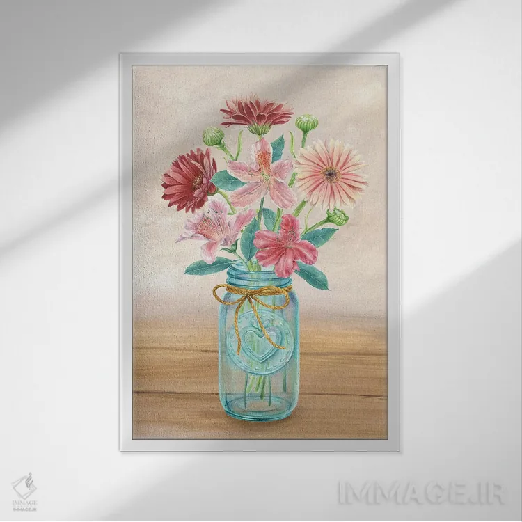 تابلو دکوراتیو گلدان گل I اثر کلسی ویلسون - نمای قابدار سفید