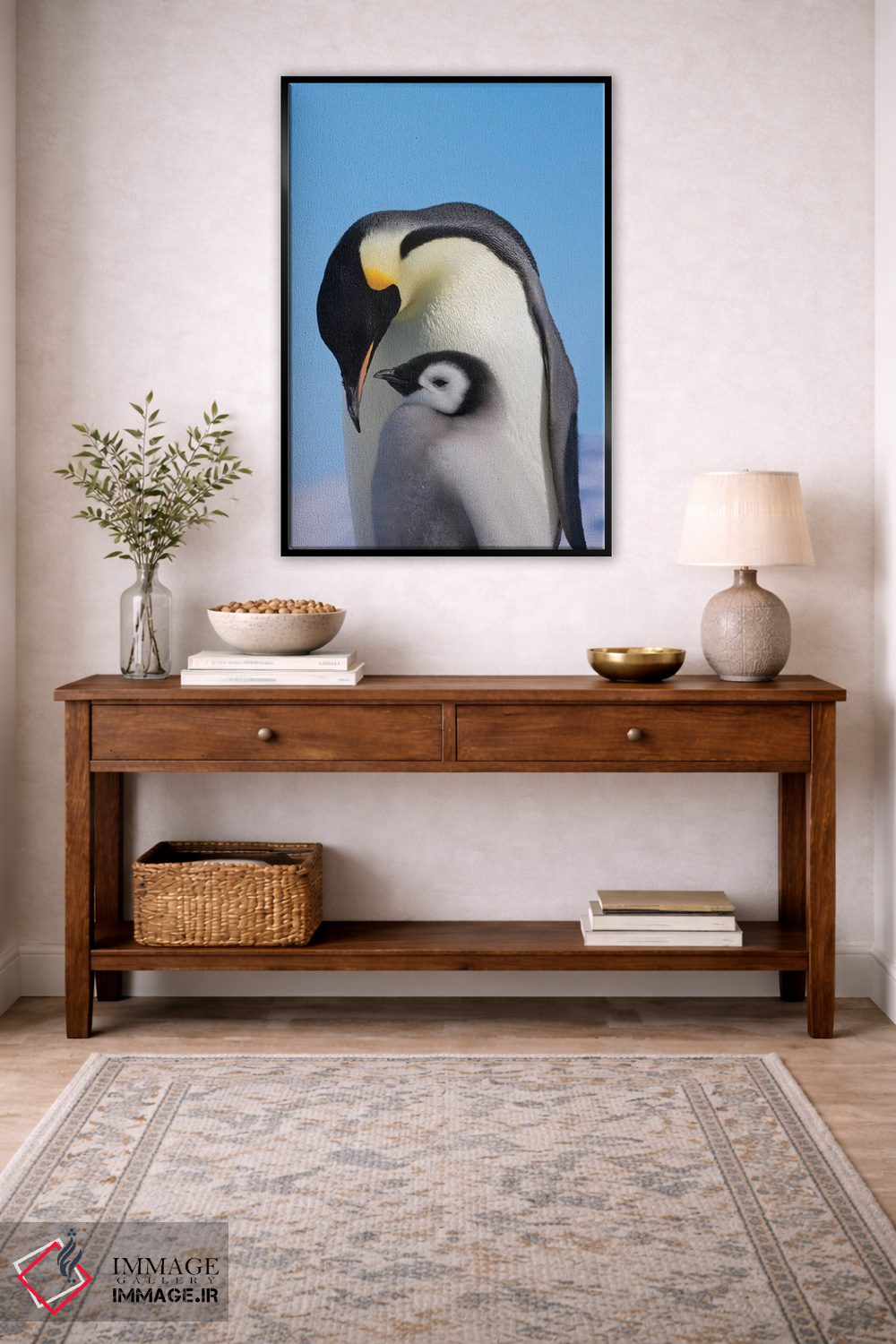 تابلو دکوراتیو Snow Hill Island, Antarctica,پنگوئن امپراتور به همراه جوجه روی ی… اثر کرن سو - D4B