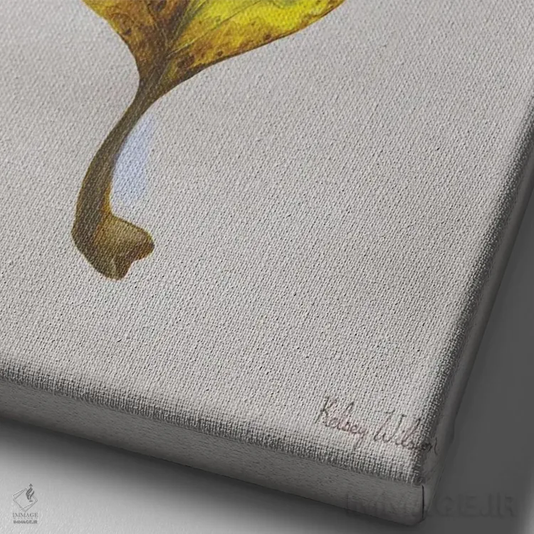 تابلو مدرن برگ های پاییزی روی طوسی ۳ - بلوط اثر کلسی ویلسون - نمای نزدیک بافت بوم