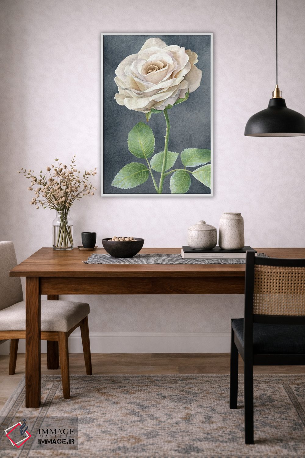 تابلو دکوراتیو رزهای عاجی روی پنل طوسی I اثر کلسی ویلسون - D2W