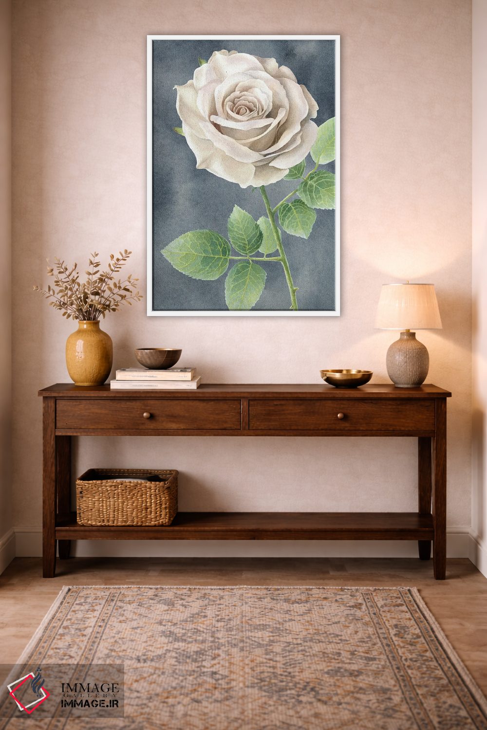 تابلو دکوراتیو رزهای عاجی روی پنل طوسی II اثر کلسی ویلسون - D1W