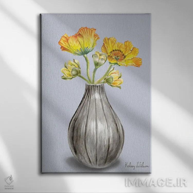 تابلو مدرن شقایق ها در گلدان II اثر کلسی ویلسون - نمای روبهرو روی دیوار