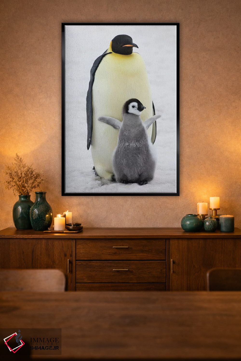 تابلو دکوراتیو Snow Hill Island, Antarctica,پنگوئن امپراتور به همراه جوجه روی ی… اثر کرن سو - D2B