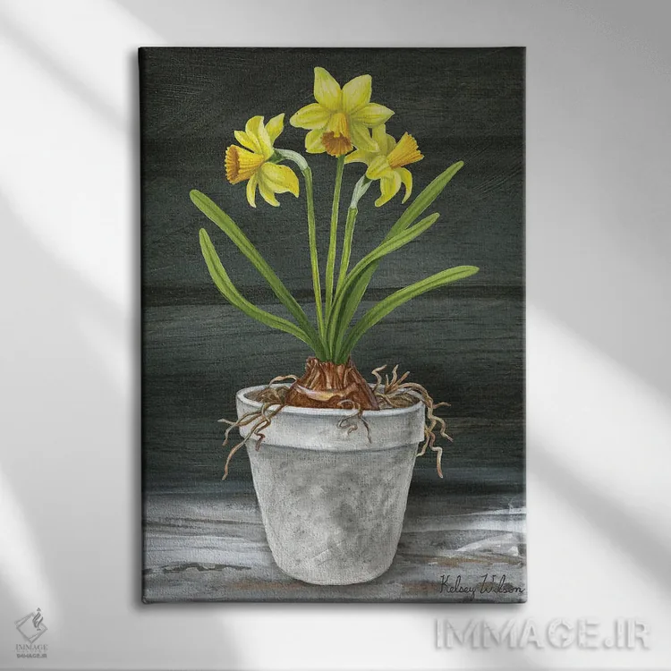 تابلو مدرن باغ روستایی ۱ - نرگس ها اثر کلسی ویلسون - نمای روبهرو روی دیوار