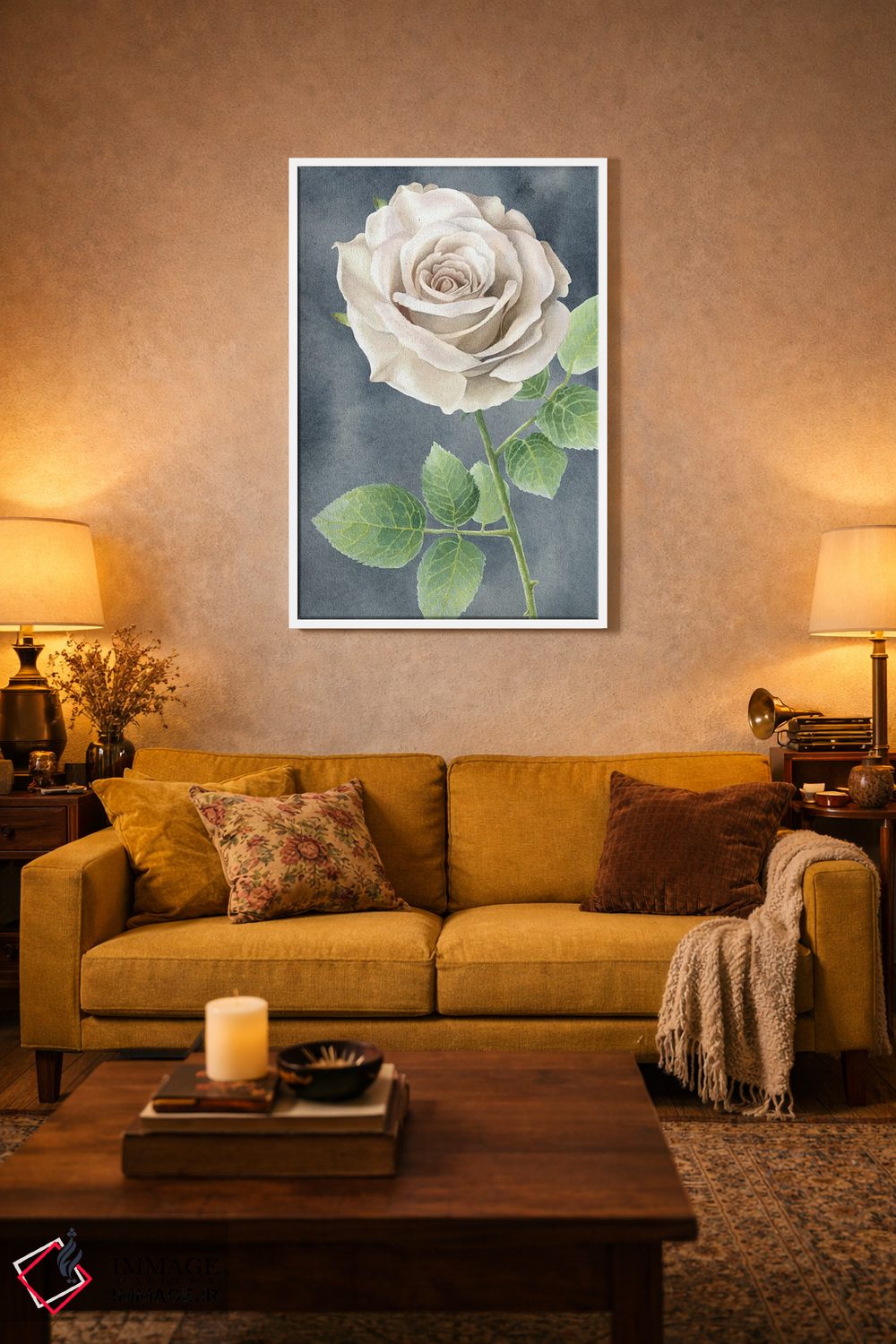 تابلو دکوراتیو رزهای عاجی روی پنل طوسی II اثر کلسی ویلسون - D2W