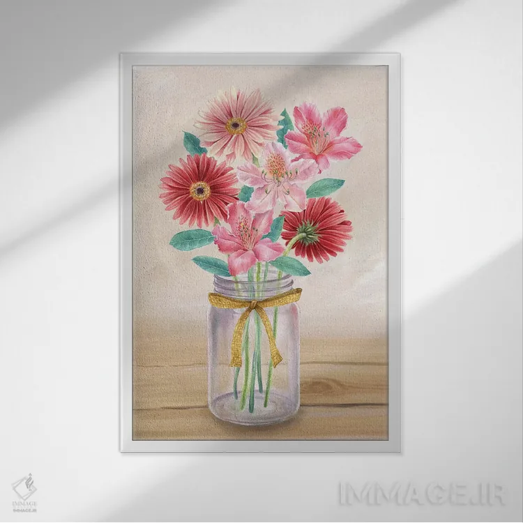 تابلو دکوراتیو گلدان گل II اثر کلسی ویلسون - نمای قابدار سفید