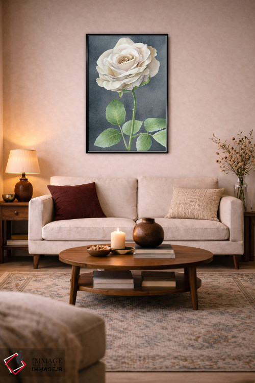 تابلو دکوراتیو رزهای عاجی روی پنل طوسی I اثر کلسی ویلسون - D5B