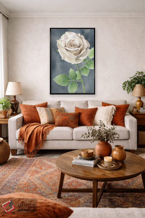 تابلو دکوراتیو رزهای عاجی روی پنل طوسی II اثر کلسی ویلسون - D3B