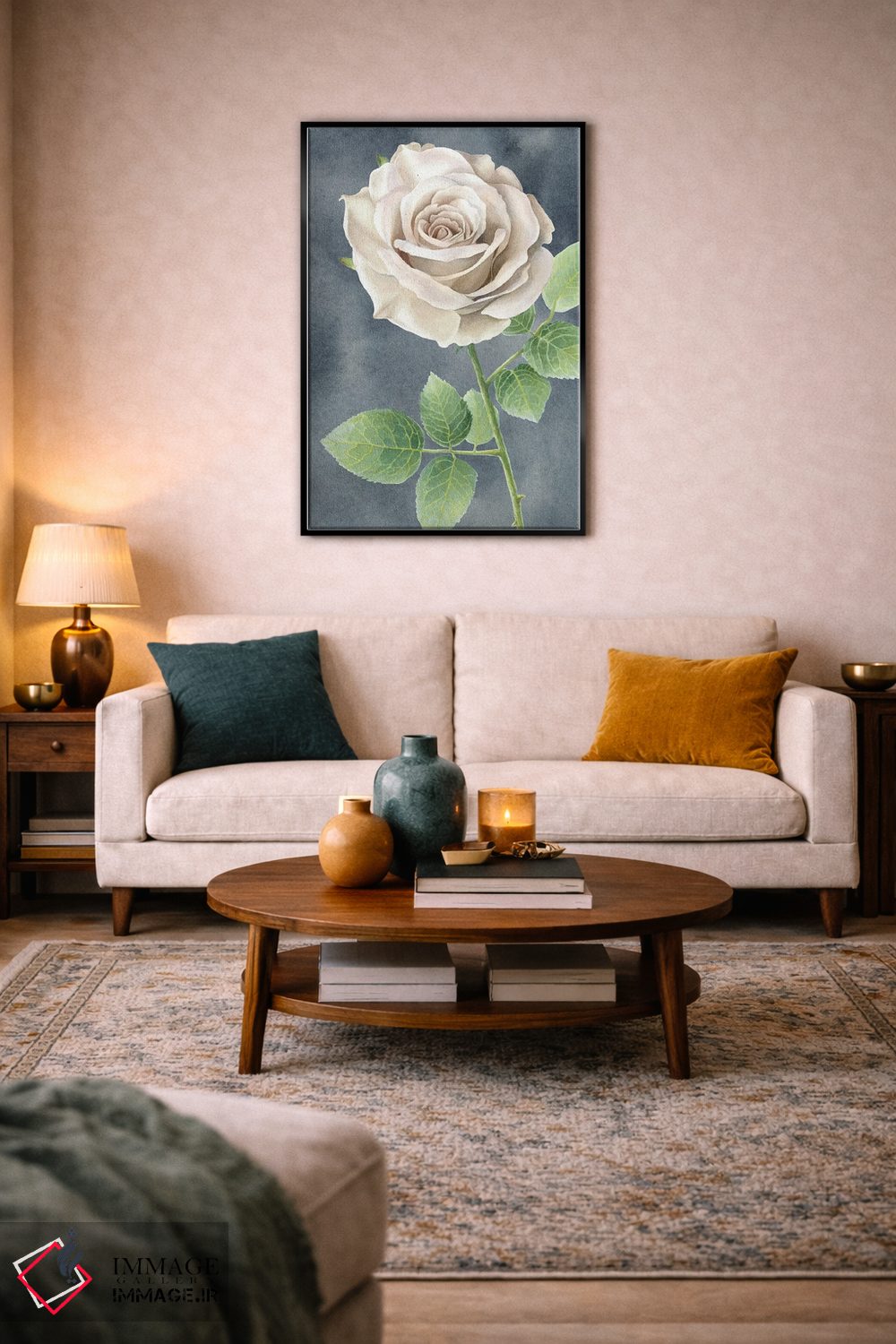 تابلو دکوراتیو رزهای عاجی روی پنل طوسی II اثر کلسی ویلسون - D4B