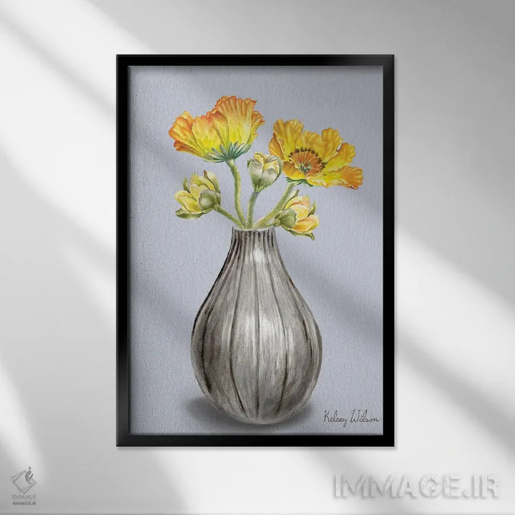 تابلو مدرن شقایق ها در گلدان II اثر کلسی ویلسون - نمای قابدار مشکی