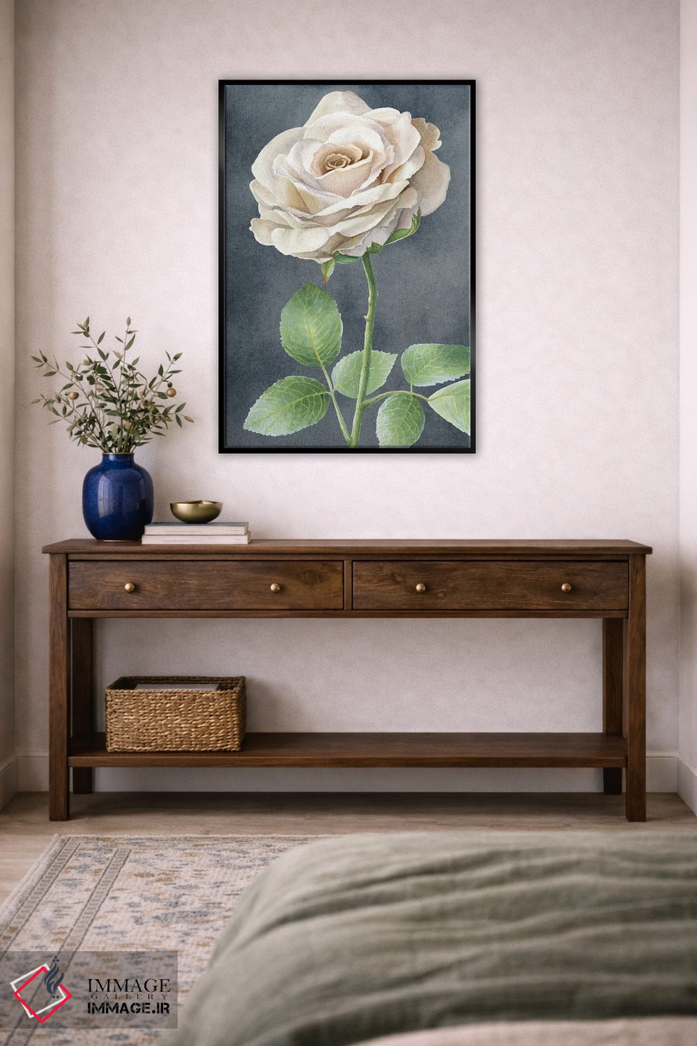 تابلو دکوراتیو رزهای عاجی روی پنل طوسی I اثر کلسی ویلسون - D6B