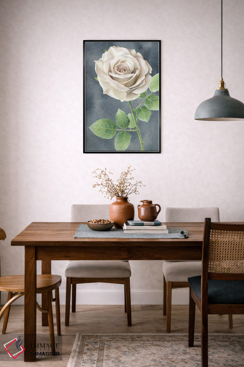 تابلو دکوراتیو رزهای عاجی روی پنل طوسی II اثر کلسی ویلسون - D5B