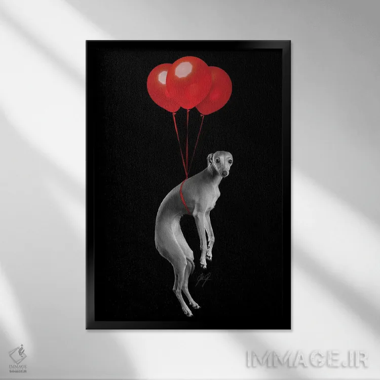 تابلو دکوراتیو سگ مهمانی اثر کاترین فدرر - نمای قابدار مشکی