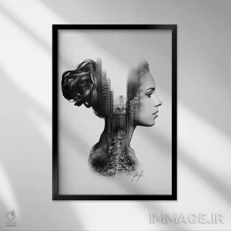 تابلو دکوراتیو پروفایل با نوردهی دوگانه اثر کاترین فدرر - نمای قابدار مشکی