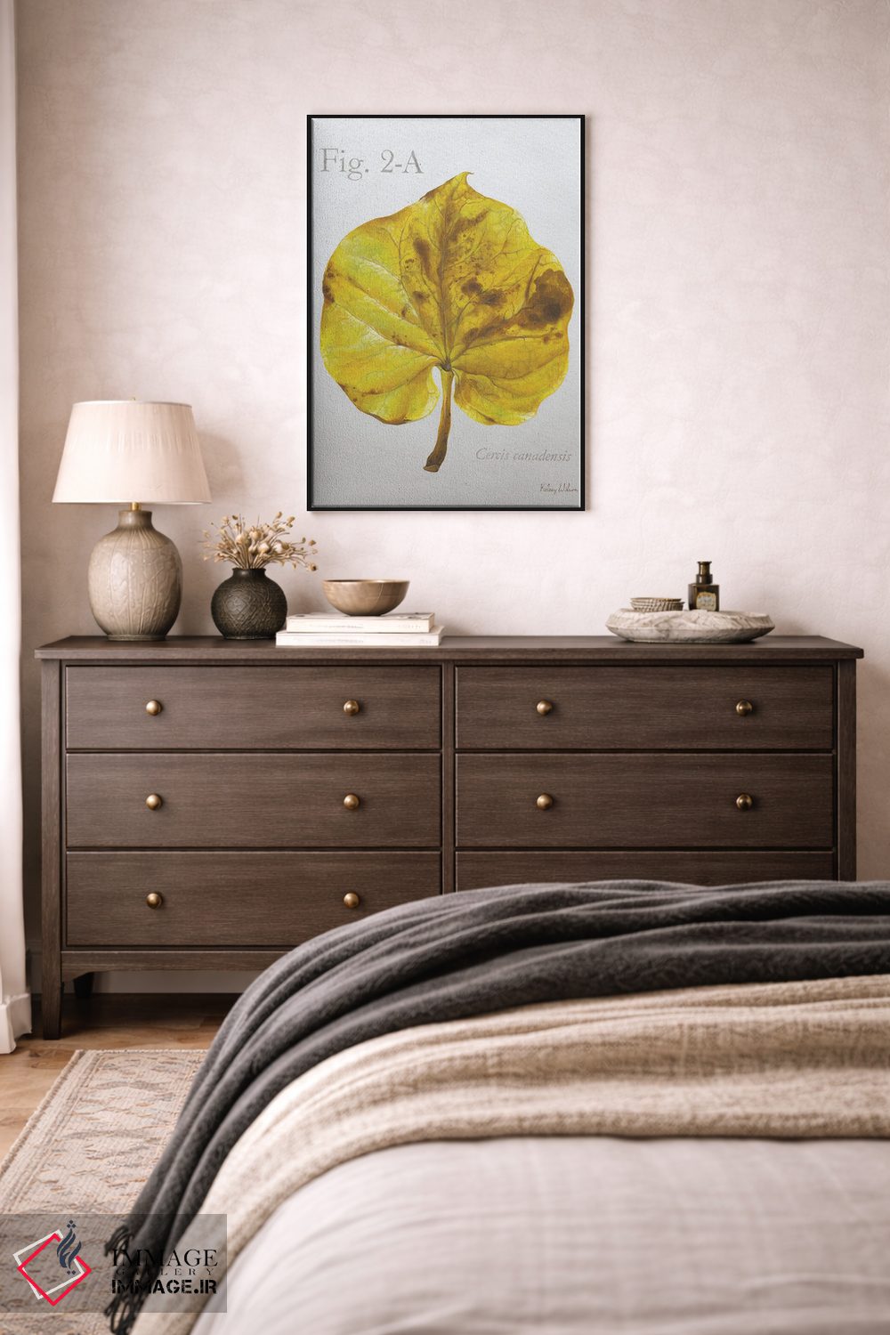 تابلو مدرن برگ های پاییزی روی طوسی ۴ - ردباد اثر کلسی ویلسون - D4B