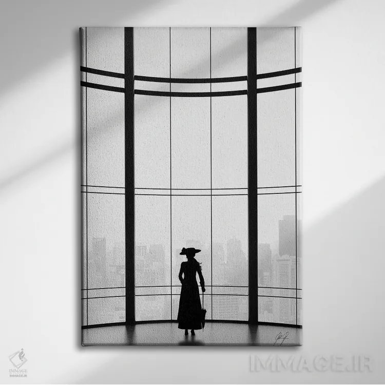 تابلو مینیمال نگاه متفکرانه اثر کاترین فدرر - نمای روبهرو روی دیوار